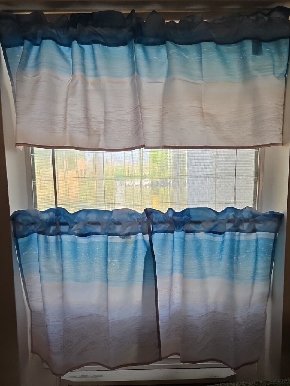 Coastal Wave Shower Curtain Panel in Blue and Cream